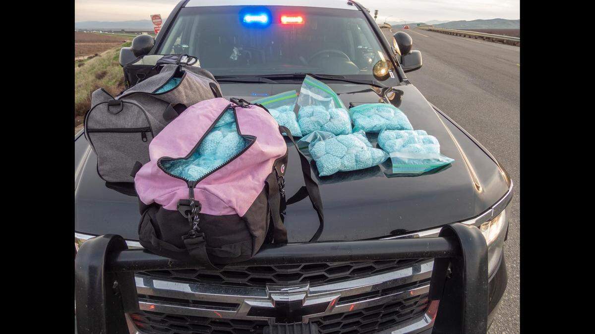 Approximately $3 million in fentanyl pills were seized after a traffic stop on Jan. 14, 2022, in Fresno County by the California Highway Patrol.