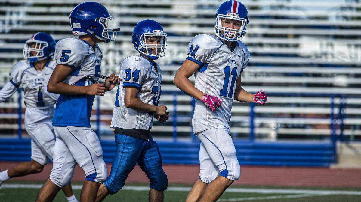 The Falcons prep to fly high into another season at Falcon Field with receiver Nathan Knight, during practice on Wednesday, August 7, in Atwater.