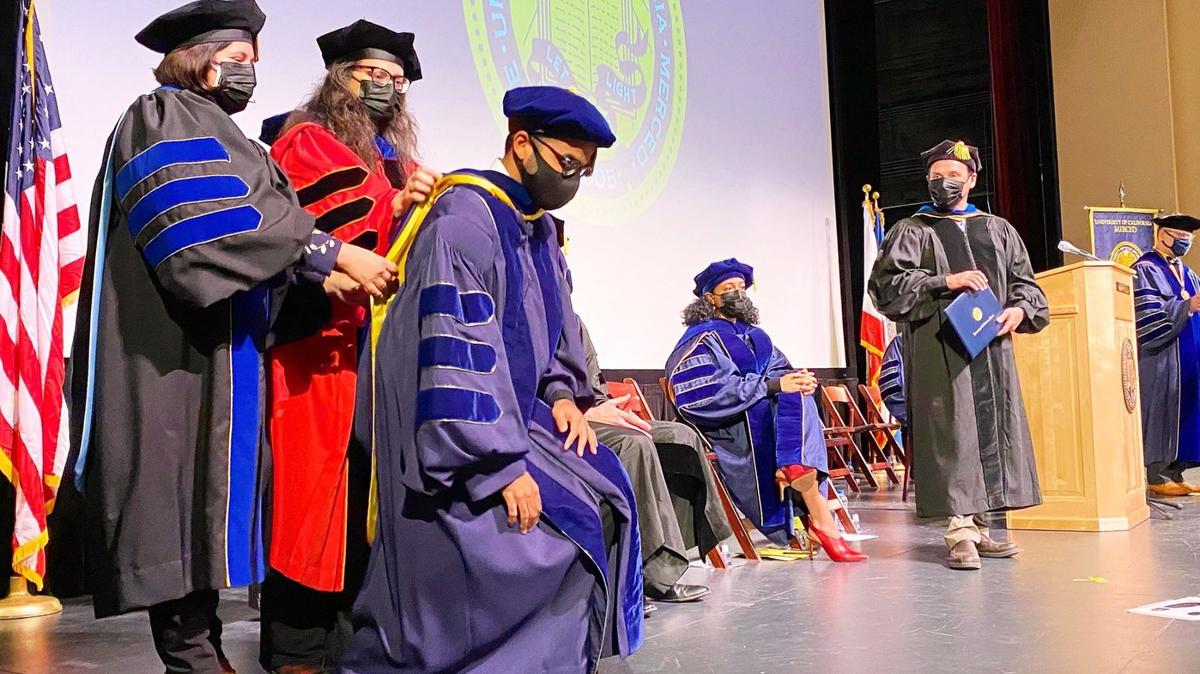 An image from a University of California, Merced commencement ceremony held at the Merced Theatre on Saturday. Image courtesy of University of California, Merced.