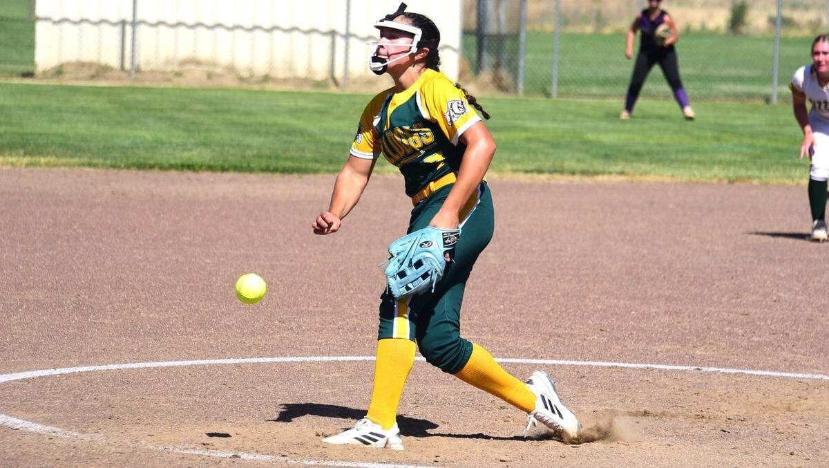 Le Grand High pitcher Ava Avila delivers a pitch against the Central California Conference all-stars during the Leonardo Family Memorial Scholarship Softball All-Star Game on Tuesday, June 11, 2024 at the Livingston Softball Complex.