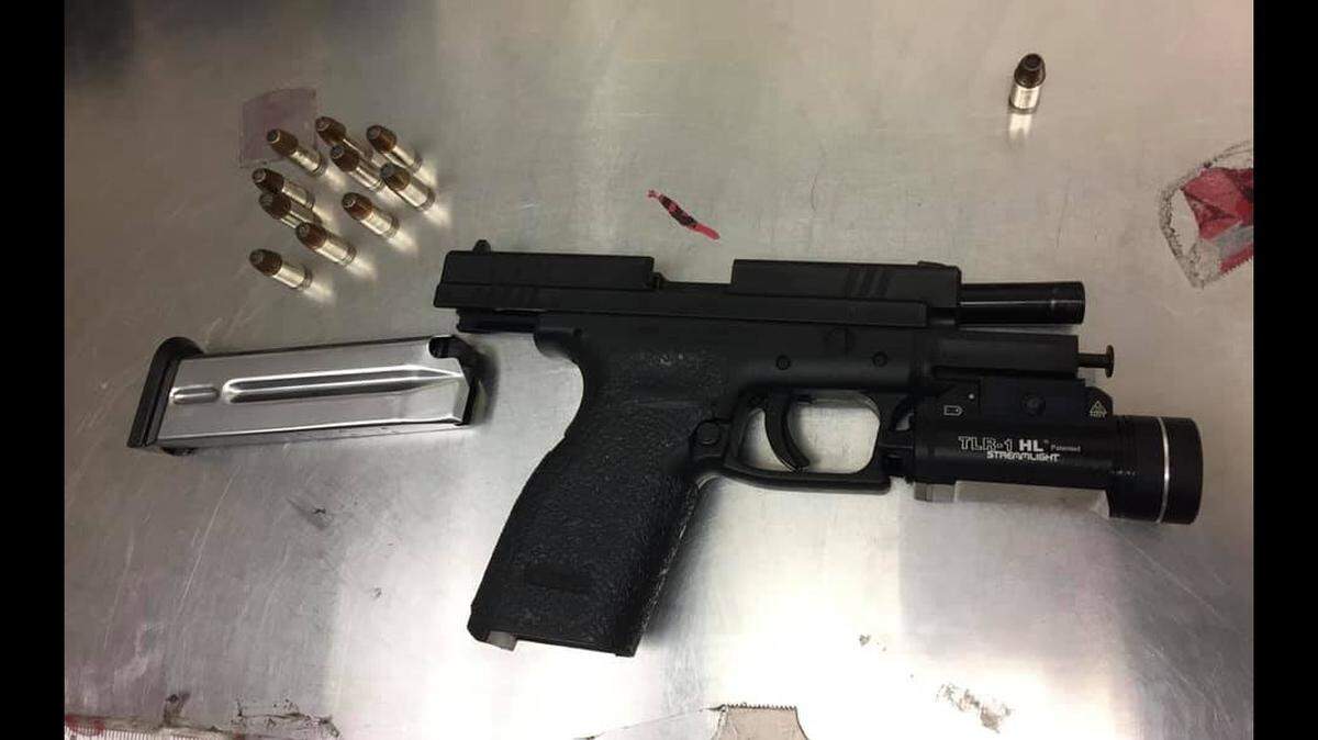A traffic stop led to the arrest of a 28-year old Gustine man for possession of this concealed firearm and ammunition on Monday night in Los Banos, Calif.