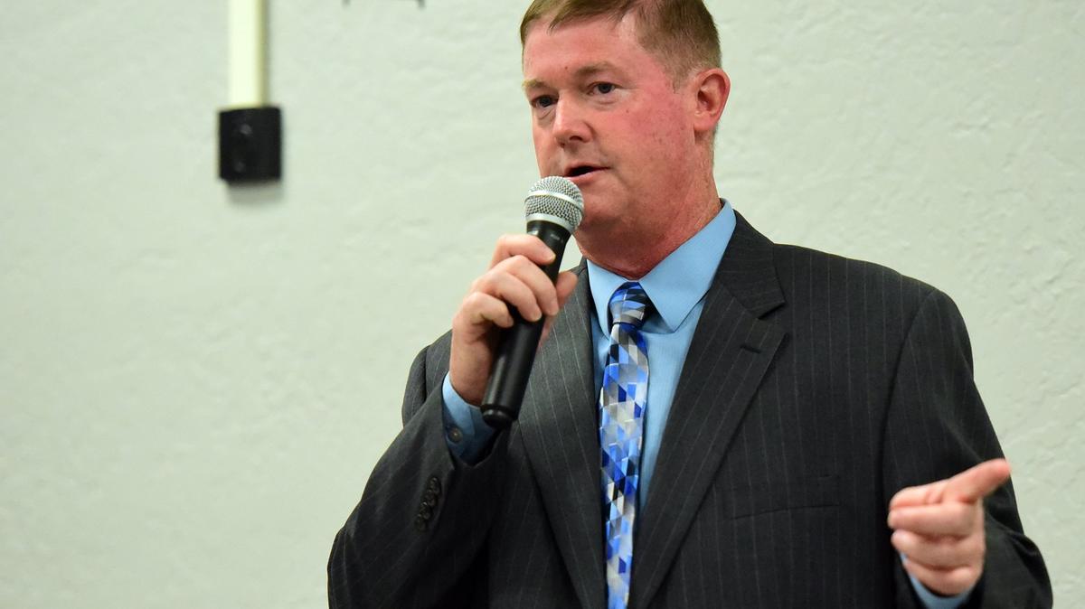 John Bliss, a candidate for Merced City Council District 6, speaks during a debate Tuesday, Oct. 2, 2018, at the Merced County Board of Realtors meeting in downtown Merced.