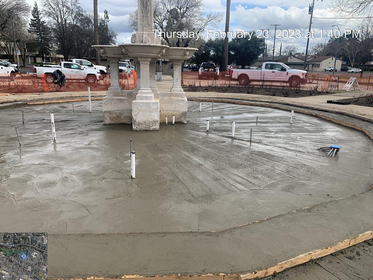 The historic Laura Fountain located in Applegate Park, during a restoration project in Merced, Calif., on Thursday, Feb. 23, 2023. Image courtesy of the City of Merced.
