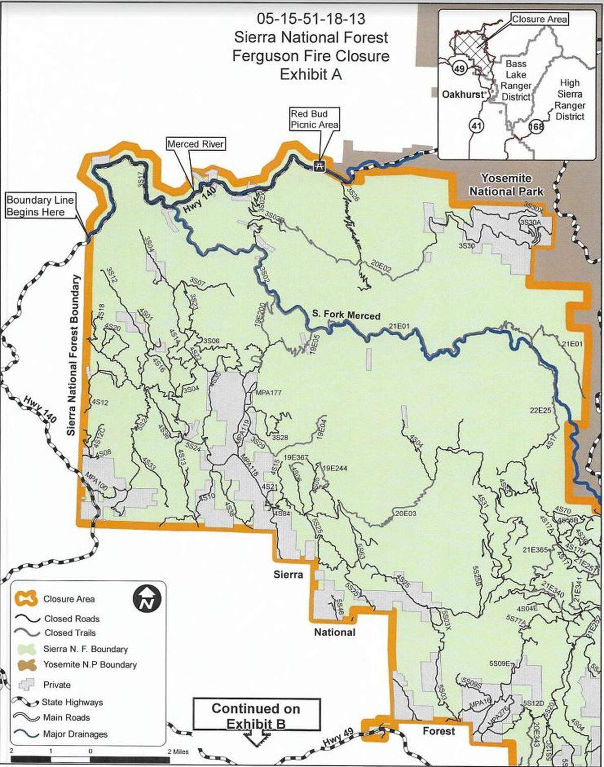 Forest officials have officially closed all forest roads and trails in this large part of the Sierra National Forest due to safety concerns and to aid in ongoing firefighting efforts to extinguish the Ferguson Fire, which had swelled to more than 12,500 acres Tuesday, July 17, 2018.
