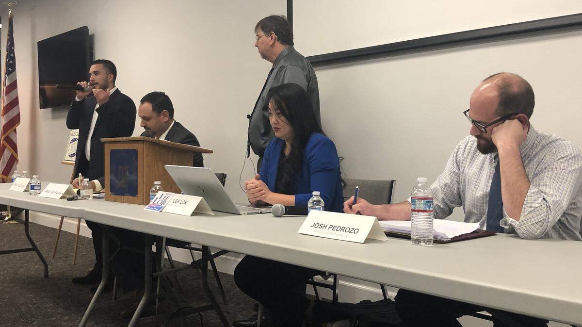 District 2 candidates face off at a debate hosted by the Merced County Association of Realtors Tuesday, Feb. 11.