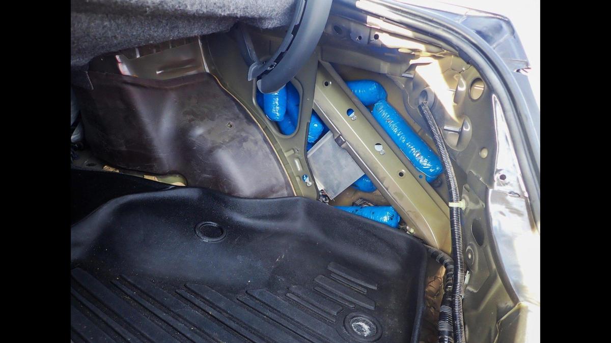 A 28-year-old Phoenix man was arrested after a California Highway Patrol officer and CHP K-9 found about 26 pounds of pills suspected of containing fentanyl during a Merced County traffic stop, according to the CHP. Image courtesy of California Highway Patrol.