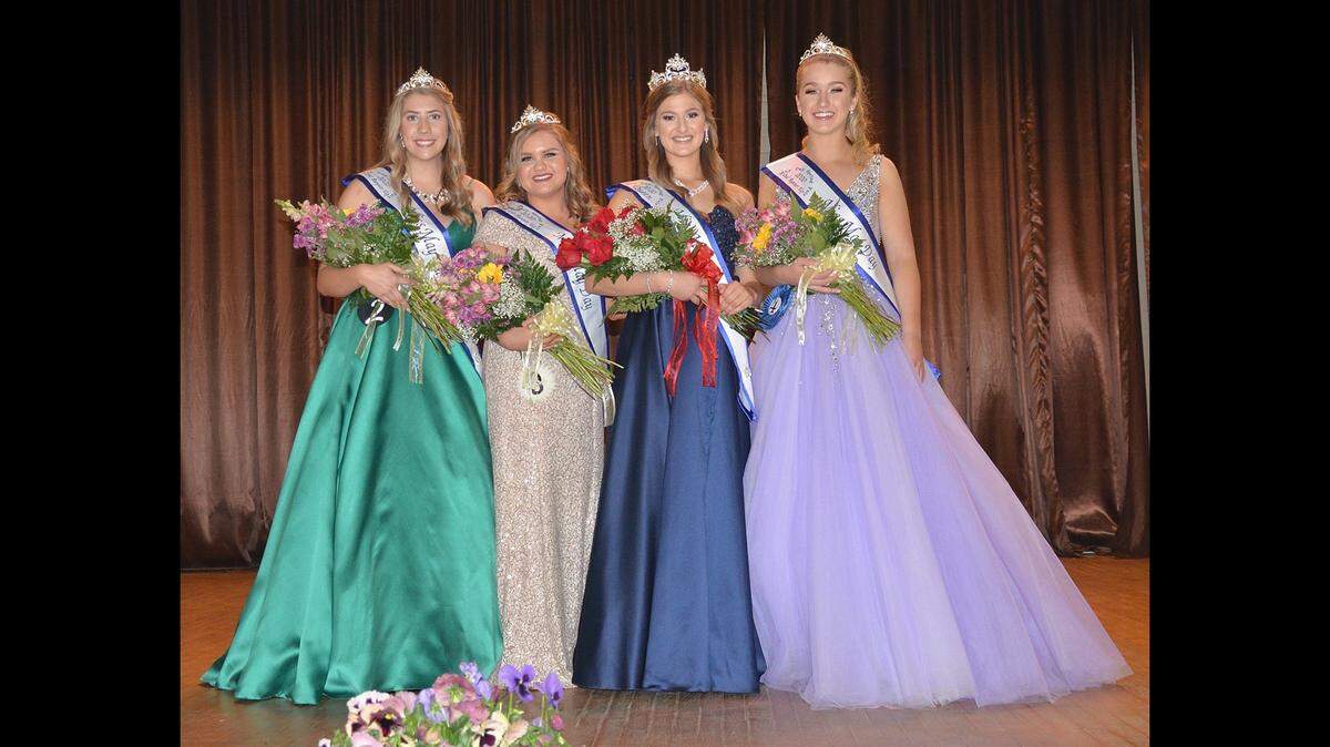 Miss May Day Emma Menefee, second from right, stands with, from left, Madison Moore, Aubrie Hazan and Gloria Leonard.