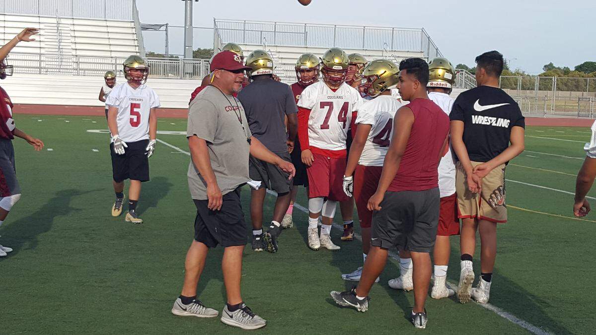 The Golden Valley High football team held their first practice under new coach Rick Martinez on Monday, July 23, 2018 at Veterans Stadium.
