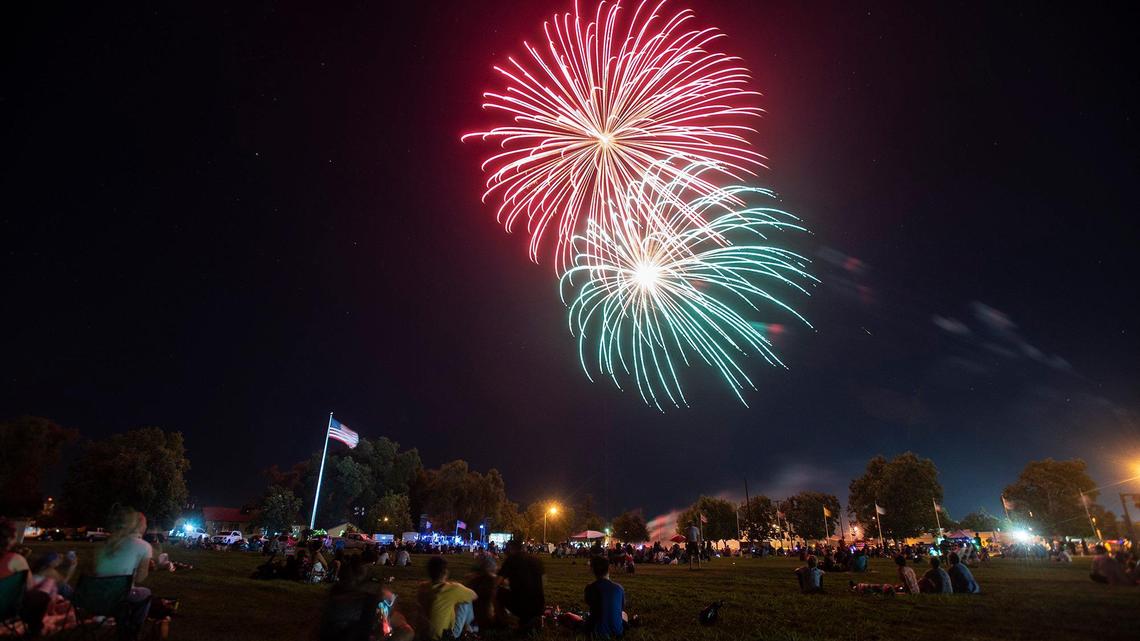 Fireworks explode in the night sky during a Fourth of July concert and fireworks show at the former Castle Air Force Base in Atwater, Calif., on Sunday, July 4, 2021.