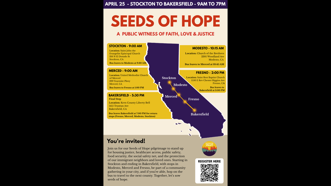 The Seeds of Hope Pilgrimage is a multi-city journey from Stockton to Bakersfield.