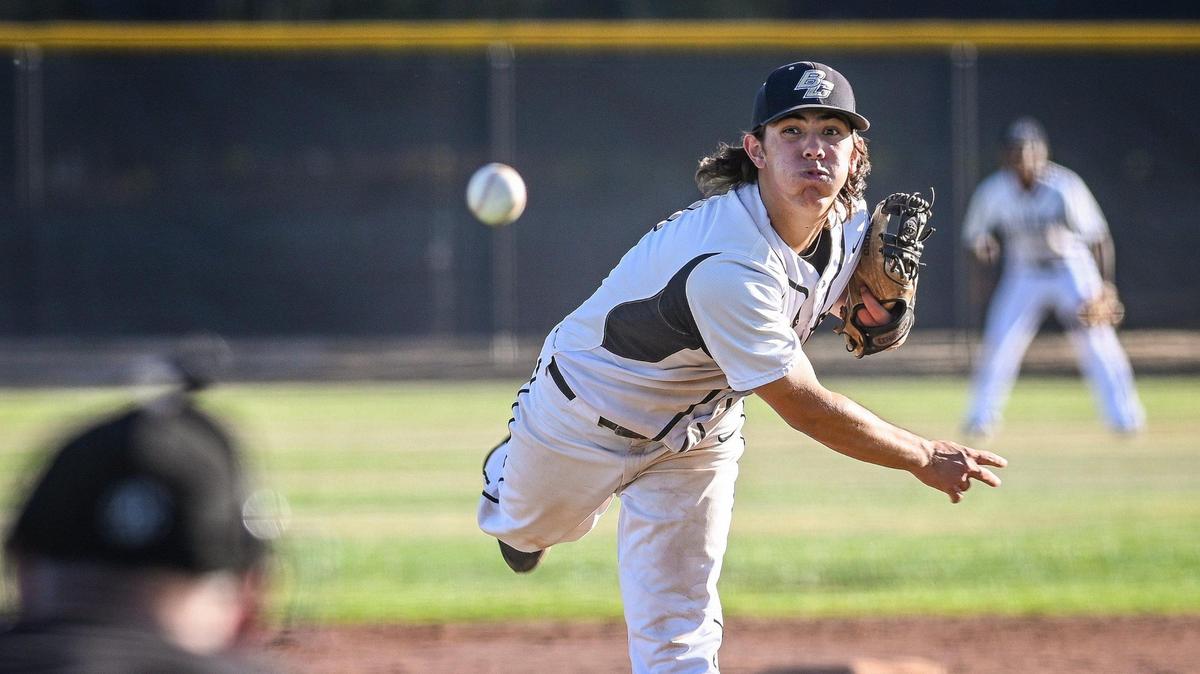 Buhach Colony pitcher Cooper Lanz throws against Del Campo during their playoff game at Buhach Colony in Atwater on Friday, May 20, 2022.