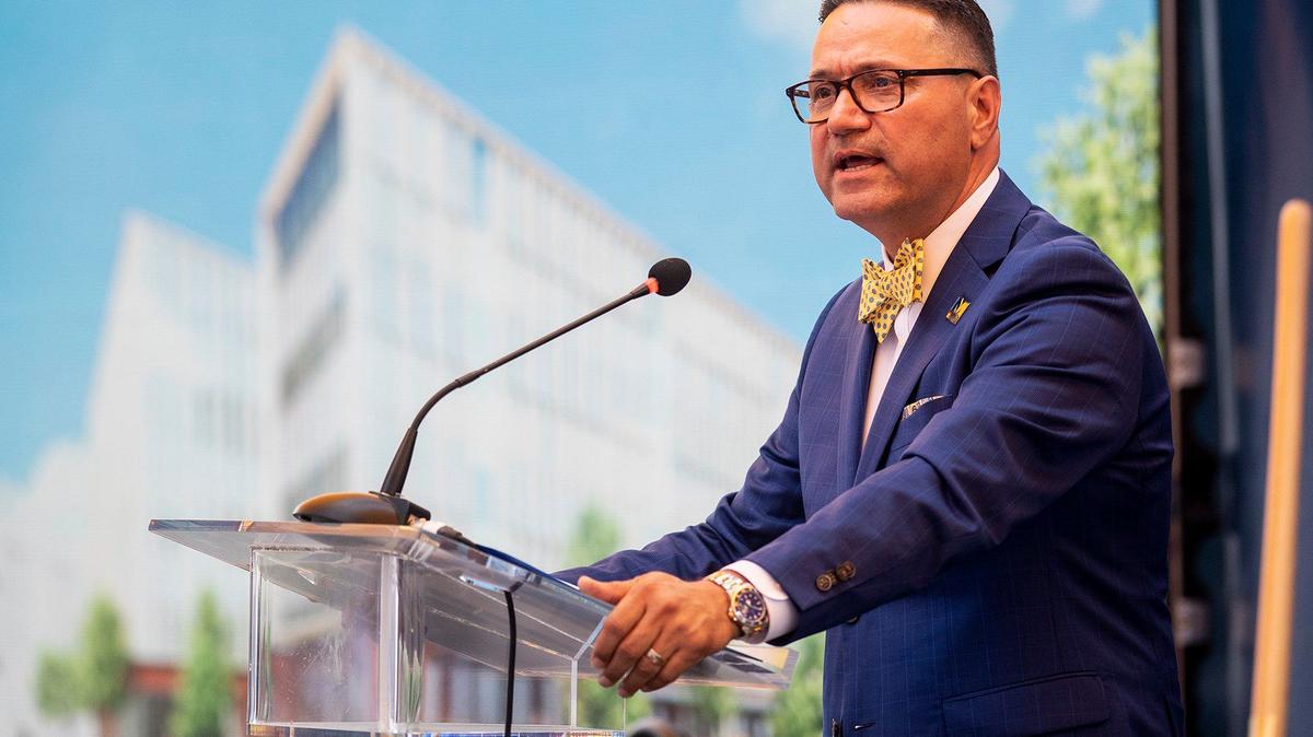 University of California, Merced Chancellor Juan Sanchez Muñoz speaks during a groundbreaking ceremony for the University of California, Merced Medical Education Building on the university’s campus in Merced, Calif., on Tuesday, May 14, 2024. Construction of the $300 million 203,500 square foot facility, is expected to be completed in the fall of 2026.