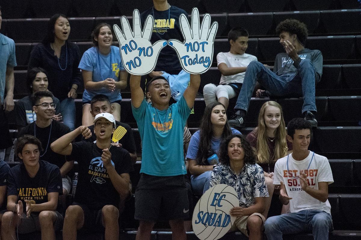 The El Capitan student section cheers following a Gauchos point during a match against Merced at El Capitan High School in Merced, Calif., on Wednesday, Sept. 12, 2018. The Gauchos beat the Bears 3-0.