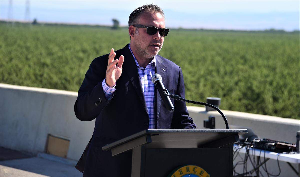 Assemblyman Adam Gray, D-Merced speaks during a celebration of the completion of Segment III of the Campus Parkway Project on Friday, July 8, 2022. The project is part of Merced County’s Regional plan to improve traffic circulation between Highway 99 and growing neighborhoods and retail centers near north Merced and UC Merced.