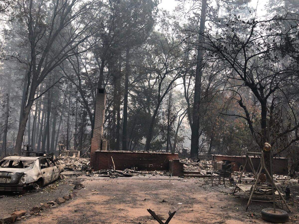 This is what is left standing of Rickey Esquivel’s house after it was burned down by the Camp Fire in Paradise.