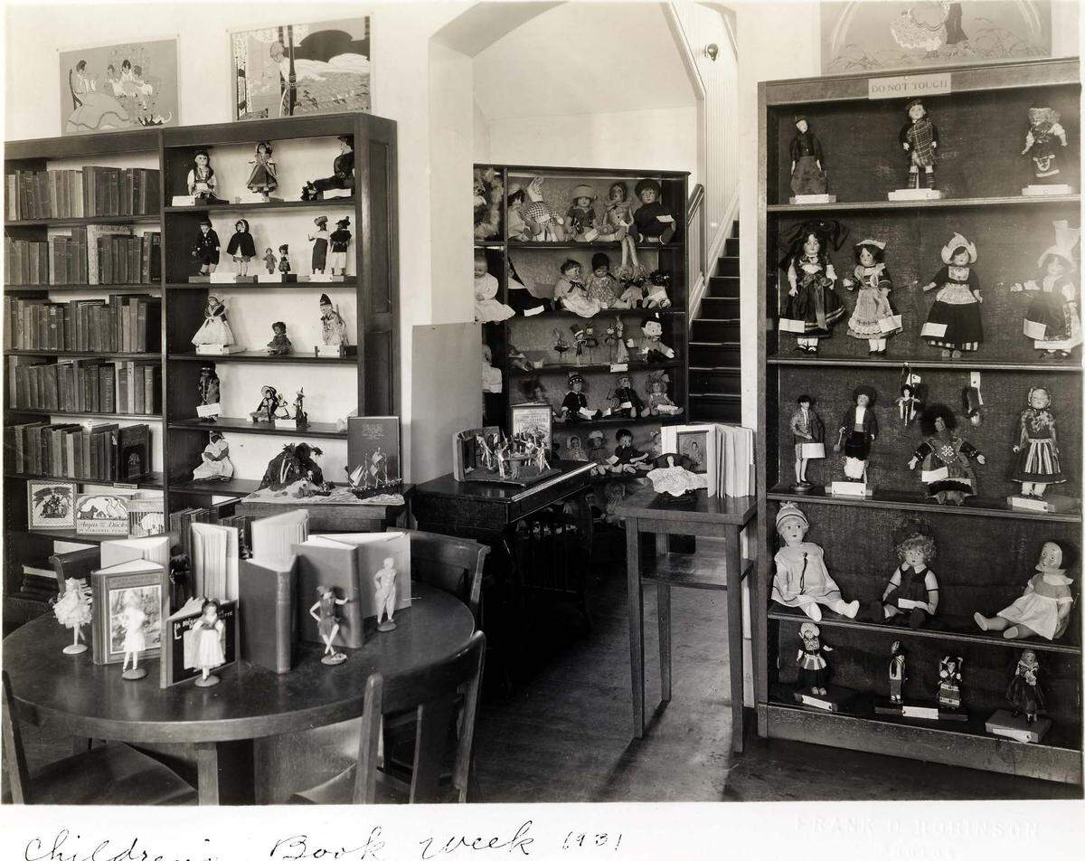 Image of a doll show inside the historic building located at 2125 M Street in Merced which was built in 1897 and designed by Louis Starwood Stone in the Richardsonian Romanesque style. Image courtesy of Merced County Historical Society.