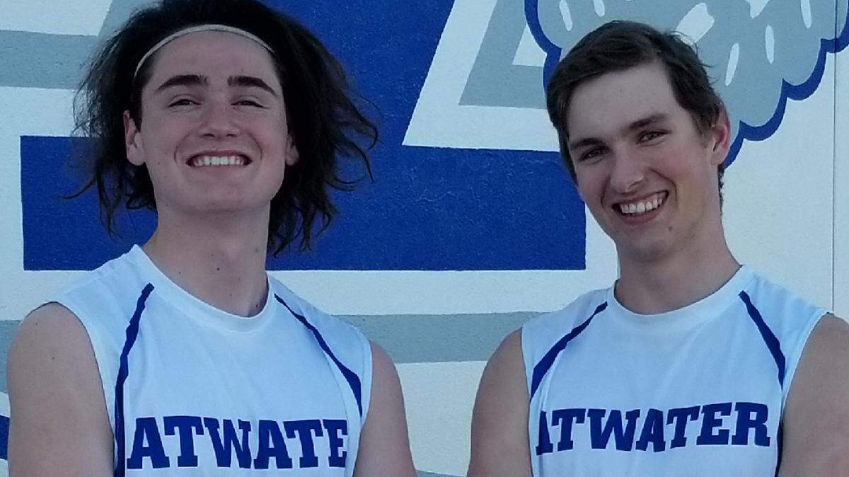 Atwater High seniors David Dailey (left) and Dalton Grissom played key role in helping the Falcons boys volleyball team win their first match in program history on Saturday at a tournament at Sierra High in Manteca.