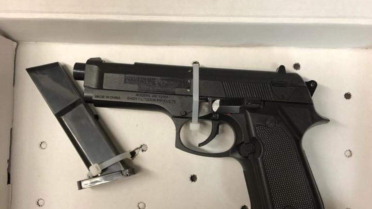 The BB gun allegedly found by Atwater police at the home of a 15-year-old boy who made threats against Atwater High on Thursday, April 19, 2018, according to police. It's a replica of a "semiautomatic Beretta firearm," police said.