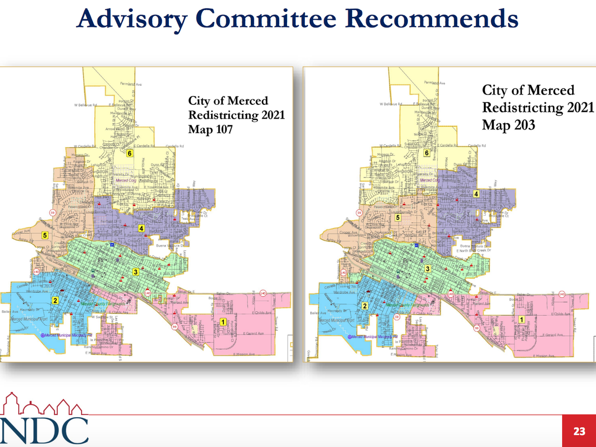 With the redistricting process coming to a close soon in March, the Merced Redistricting Advisory Committee recommended two maps for the City Council’s consideration on Monday, Feb. 7.