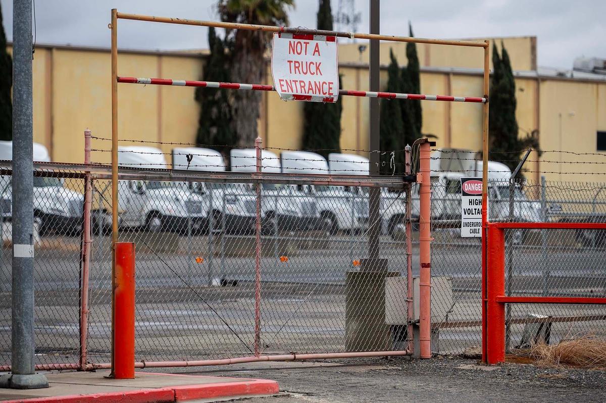 The entrance to the now closed Yosemite Wholesale Distribution Center located at 2674 Vassar Ave. in Merced, Calif., on Tuesday, Nov. 26, 2024. The Save Mart Companies announced the planned closure of the facility in September.
