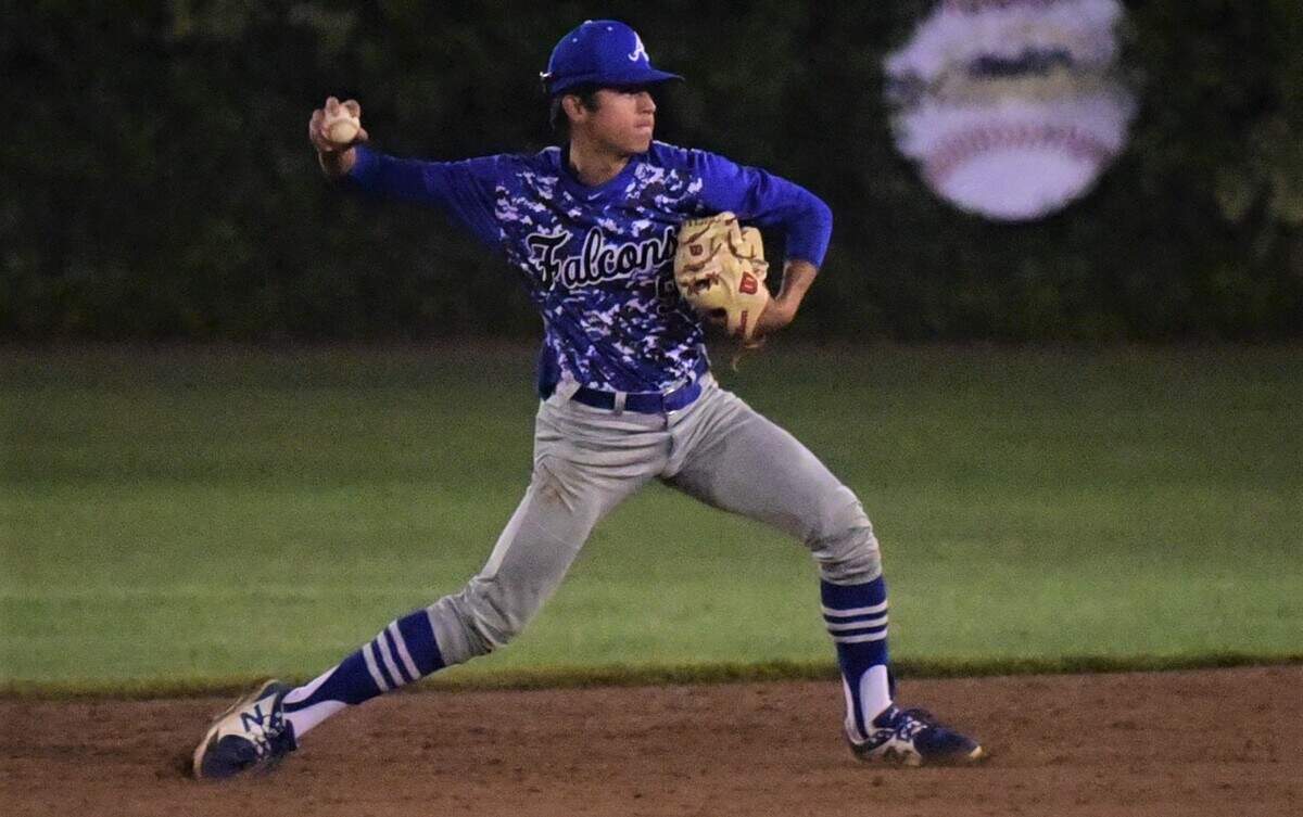 Atwater High second baseman Henry Warden makes a throw in the championship game of the 61st annual Fran Oneto/Atwater-Winton Lions Easter Baseball Tournament on Thursday, April 21, 2022 at Memorial Ballpark in Atwater, Calif.