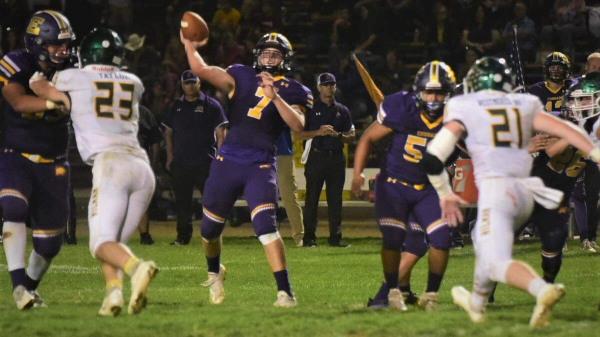 Escalon quarterback Donovan Rozevink throws the ball down field during a game against Hilmar on Friday, Oct. 1, 2021 at Engel Field in Escalon, Calif.