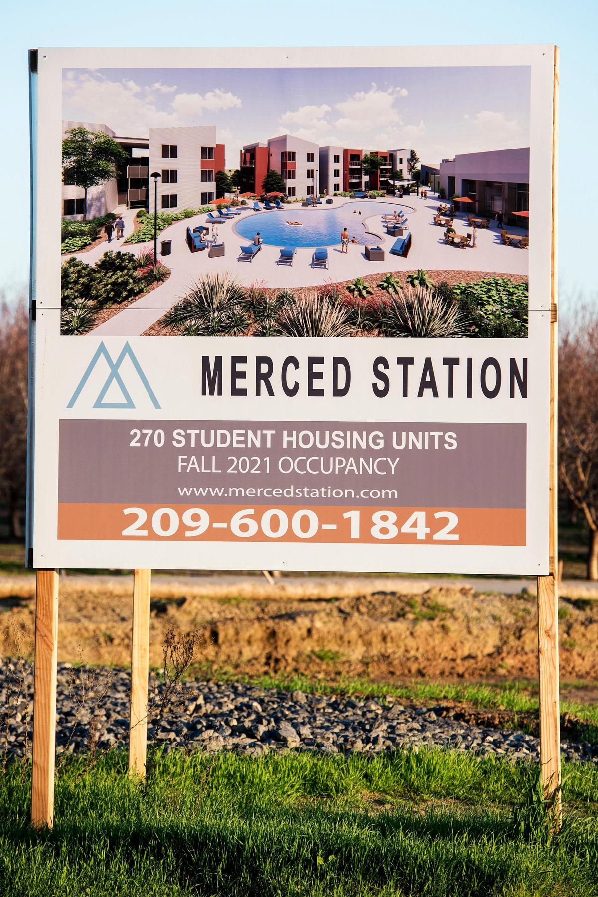 The site of new developement project titled “Merced Station” near the intersection of East Yosemite Avenue and Lake Road in Merced Calif., on Monday, Jan. 13, 2020. The site is expected to include 15 residential buildings with 270 units. The housing development is expected to be off-campus housing aimed at University of California, Merced students.