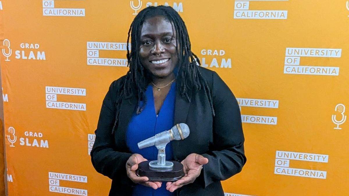 UC Merced’s Tahirah Williams took home the first-prize ‘Slammy’ award at the UC’s Grad Slam championships in Sacramento on Wednesday, April 22.