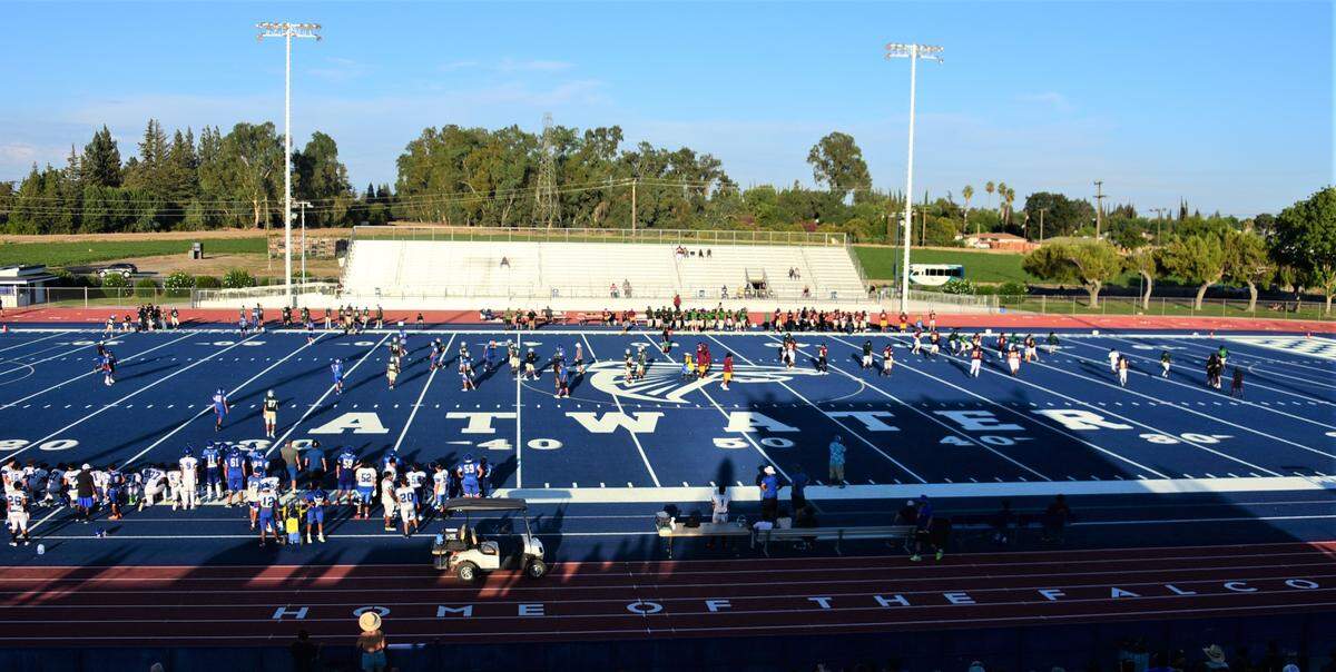 The Atwater High School football program will play on a brand new blue turf this season at Dave Honey Stadium.