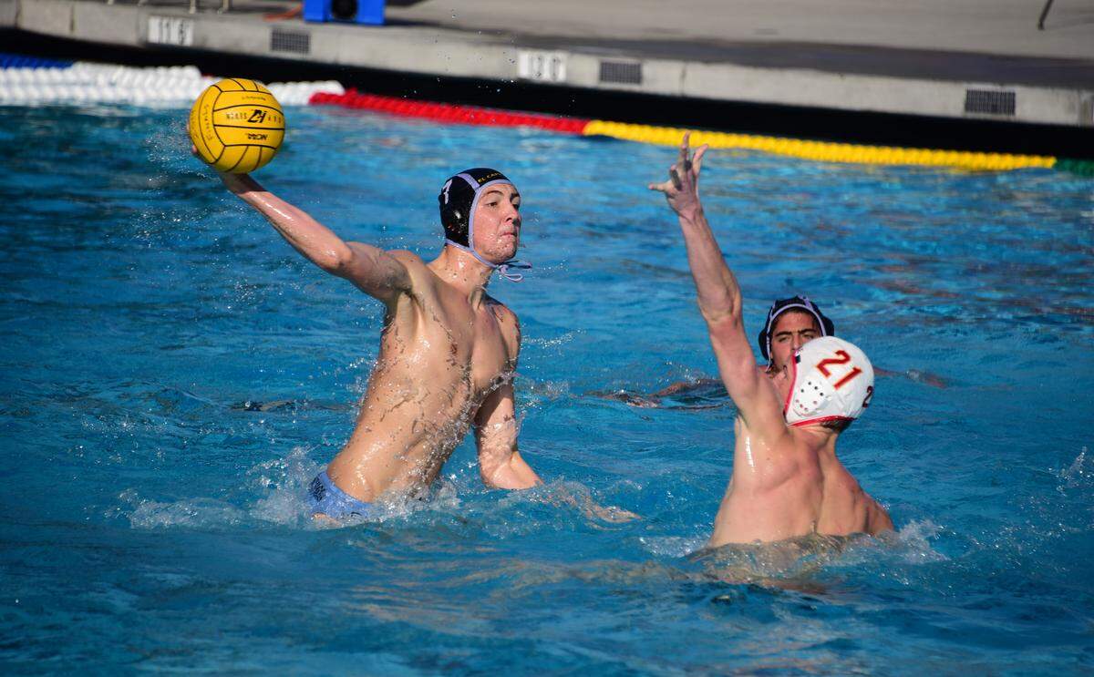 El Capitan’s Rocco Cuttone fires a shot during the Sac-Joaquin Section Division III championship game on Saturday at the Roseville Aquatic Center. Cuttone scored fours goals but Oakdale won the game 14-12.