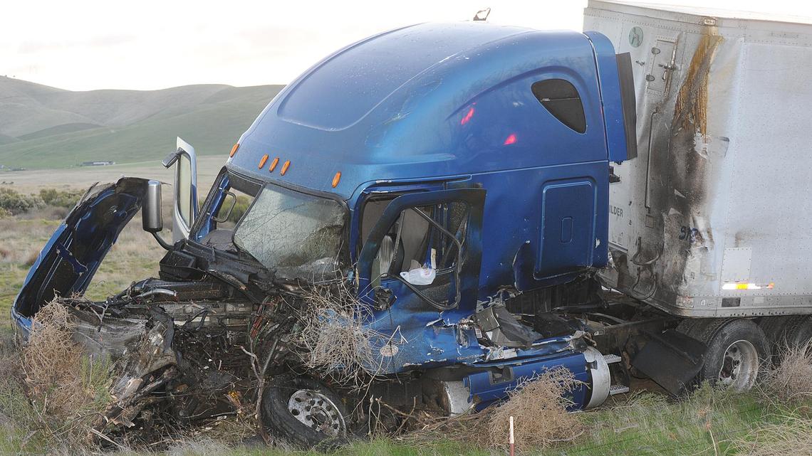 The California Highway Patrol responds to the scene of a fatal crash on Highway 152 near the Santa Nella off-ramp, west of Los Banos in Merced County, Calif., on Tuesday, Jan 14, 2020.