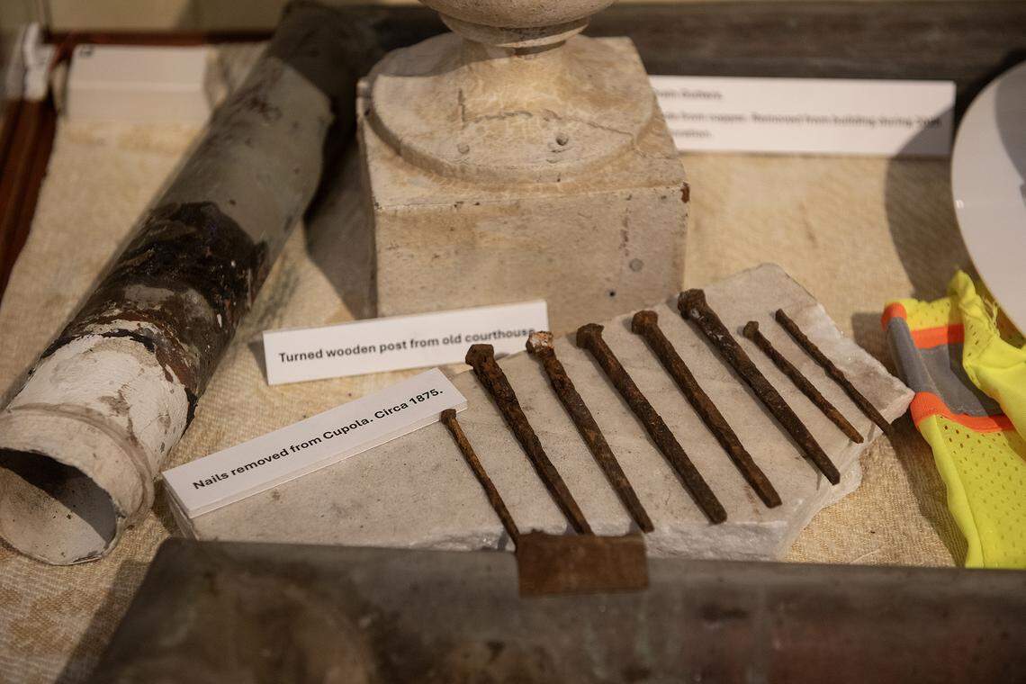 Stories, artifacts and photos which are part of the Merced County Courthouse Museum’s “Old Courthouse: 150 Years, 150 Stories” exhibit at the Merced County Courthouse Museum in Merced, Calif., on Wednesday, Oct. 1, 2025. The exhibit will open to the public on Oct. 4, during the courthouse’s 150th anniversary and community celebration event. 