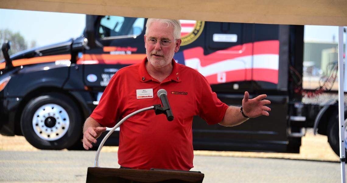 AutoZone President/CEO Bill Rhodes speaks during the groundbreaking ceremony on Friday, Aug. 19, 2022 for the new $150 million AutoZone distribution center that will be built in Chowchilla.