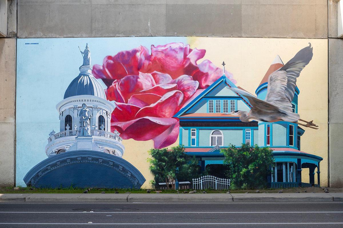 A mural painted by artist Eddie Rodriguez, located along R Street underneath Highway 99 in Merced, Calif., on Friday, Jan. 10, 2025.