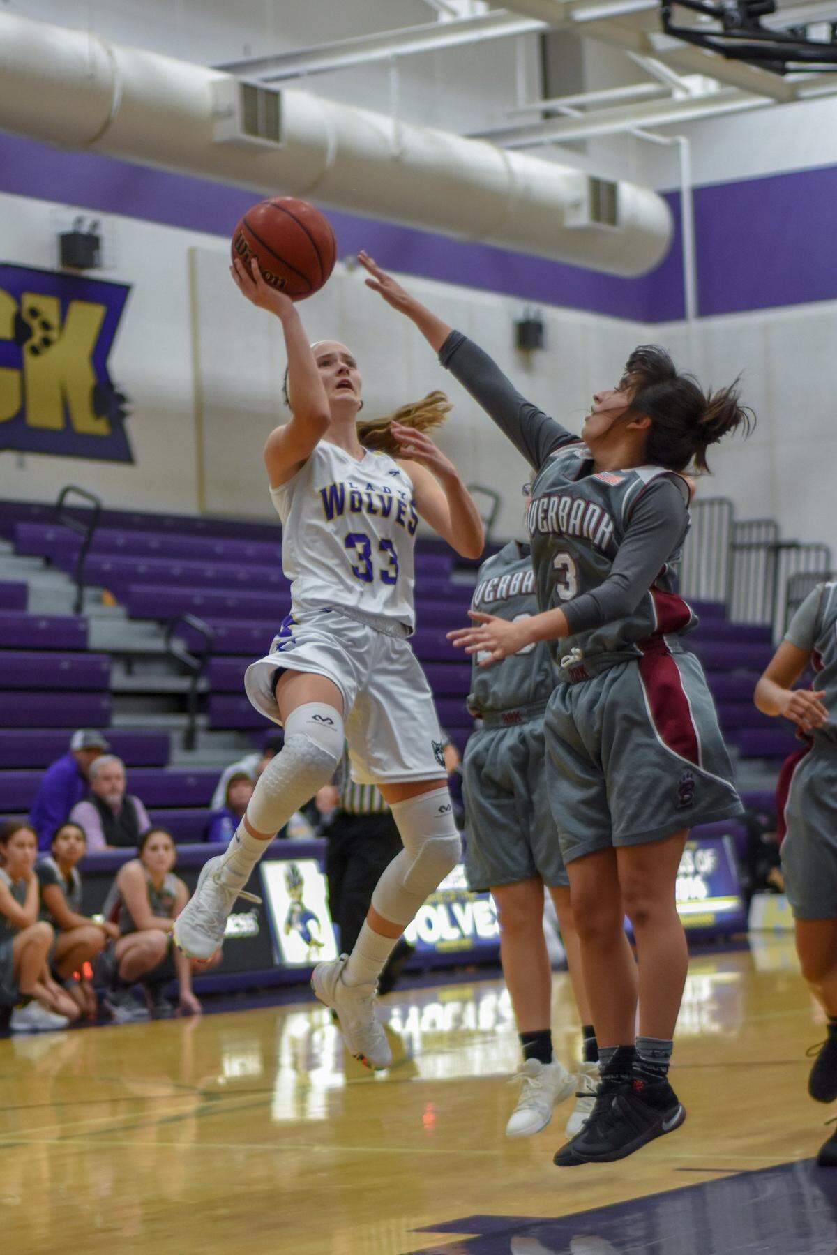 Livingston High senior Annie Winton goes up for a shot against Riverbank in a game earlier this year at Livingston High.