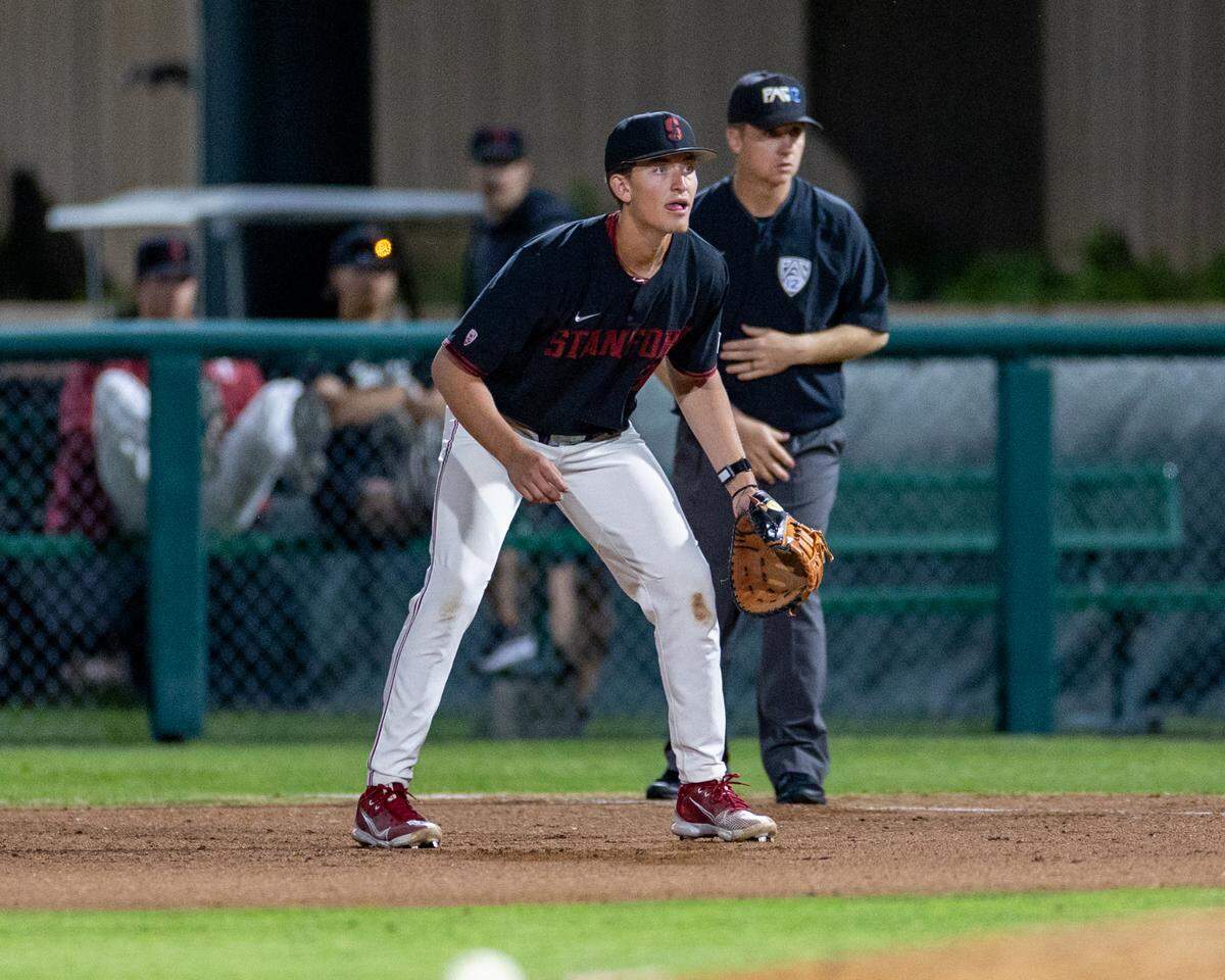 STANFORD, CA - APRIL 25: Jake Sapien during a game between University of California-Berkeley and Stanford Baseball at Sunken Diamond on April 25, 2023 in Stanford, California.