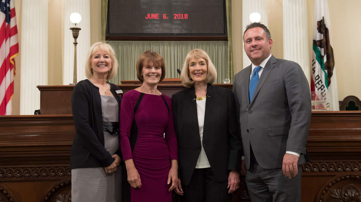 From left, CASA of Merced County Executive Director Cathie Lancaster, Former Board President Bette Woolstenhulme and Founding President Nancy Young-Berman pose with Assemblymember Adam Gray during California Nonprofit day on Wednesday, June 6, 2018, in Sacramento. CASA of Merced County was honored as the 2018 California Nonprofit of the Year from Gray's district.