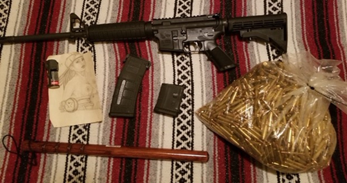 Police found an assault rifle, ammunition, a Billy club and pepper spray around 5:50 p.m. Saturday, June 30, 2018, at a home in the 1800 block of Demoss Court, according to Merced police.