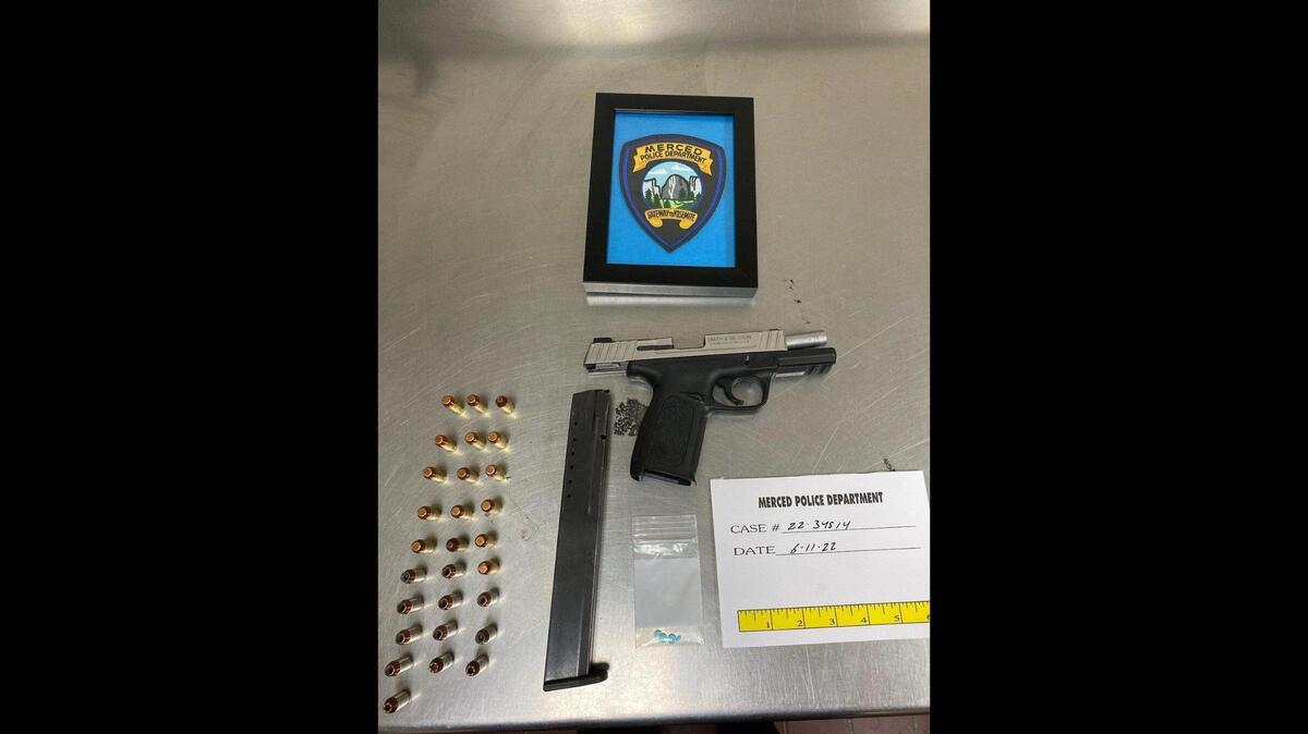 An 18-year-old suspected gang member on probation was arrested by officers Saturday, after a loaded gun and narcotics were found during a probation search in the 2400 block of K Street, according to the Merced Police Department. Image courtesy of Merced Police Department.