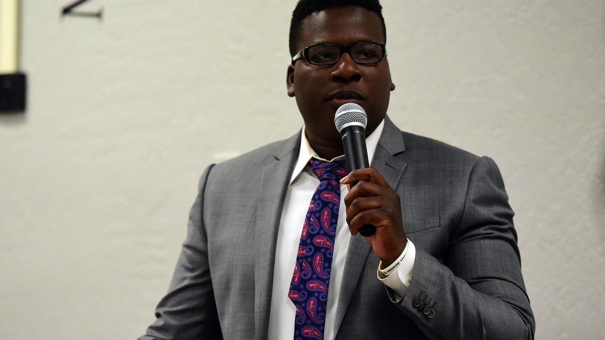 Delray Shelton, a candidate for Merced City Council District 6, speaks during a debate Tuesday, Oct. 2, 2018, at the Merced County Board of Realtors meeting in downtown Merced.