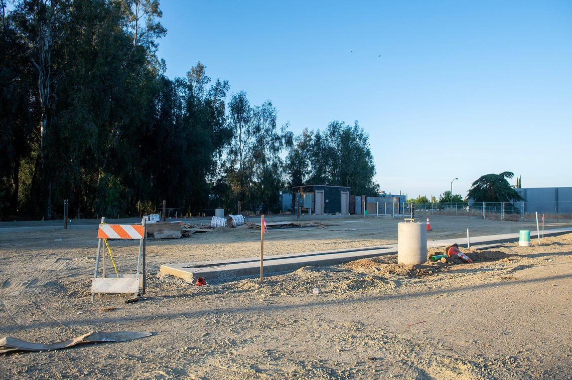Construction continues on the future home of Valley Eats, a food truck park located at 1997 W. Olive Avenue behind Starbucks and 7-Eleven near the intersection of West Olive Avenue and Highway 59 in Merced, Calif., on Friday, June 6, 2025.