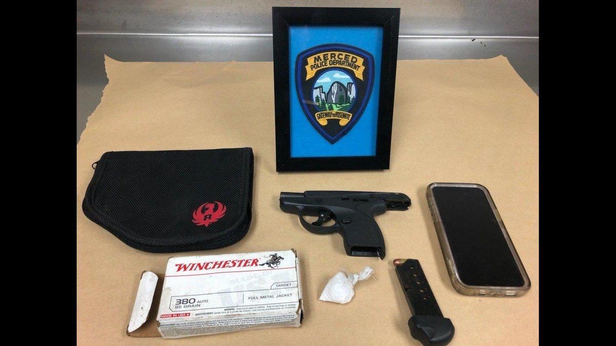 A 26-year-old man wanted on a probation warrant was arrested after he tried to run from officers during a traffic stop in Merced on Friday, according to the Merced Police Department. Police said officers located methamphetamine and a loaded gun inside the vehicle. Image courtesy of Merced Police Department.