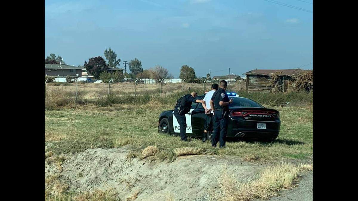 Los Banos police officers arrest suspect Isaac Perez, 27, of Firebaugh after a lengthy pursuit on Tuesday, Nov. 2, 2021 in South Dos Palos.