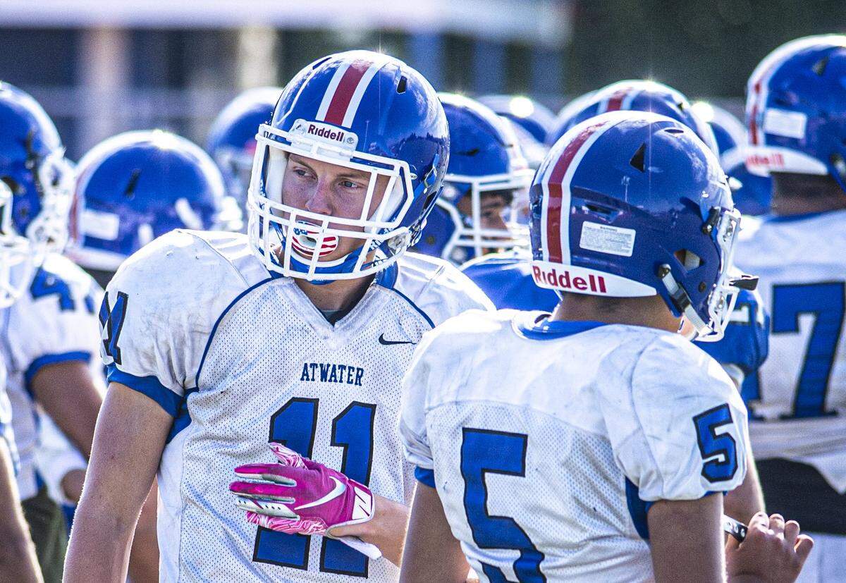 The Falcons prep to fly high into another season at Falcon Field with receiver Nathan Knight, during practice on Wednesday, August 7, in Atwater.