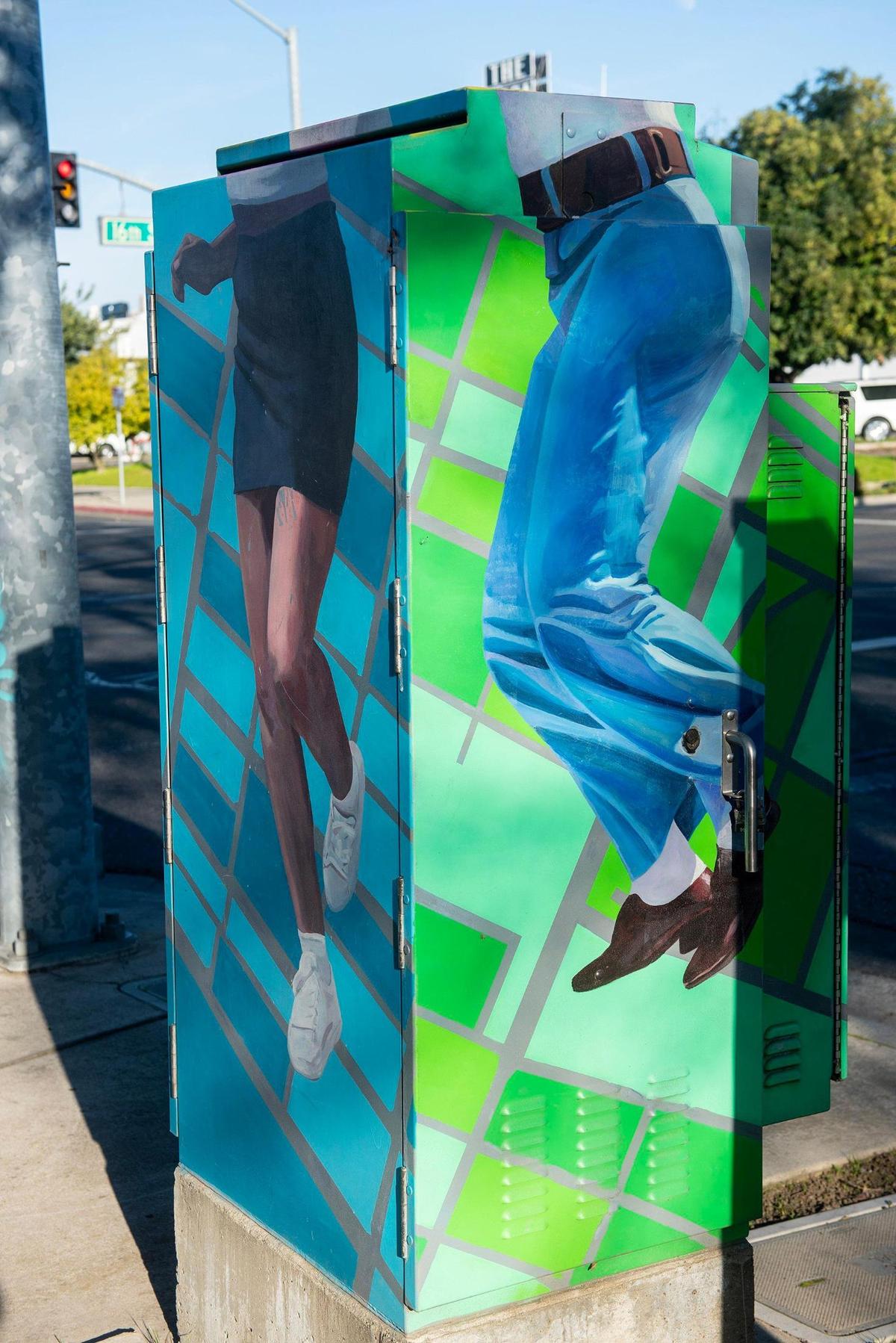 An electrical box painted by artist Eddie Rodriguez located near the intersection of O and 16th streets in Merced, Calif., on Friday, Jan. 10, 2025.