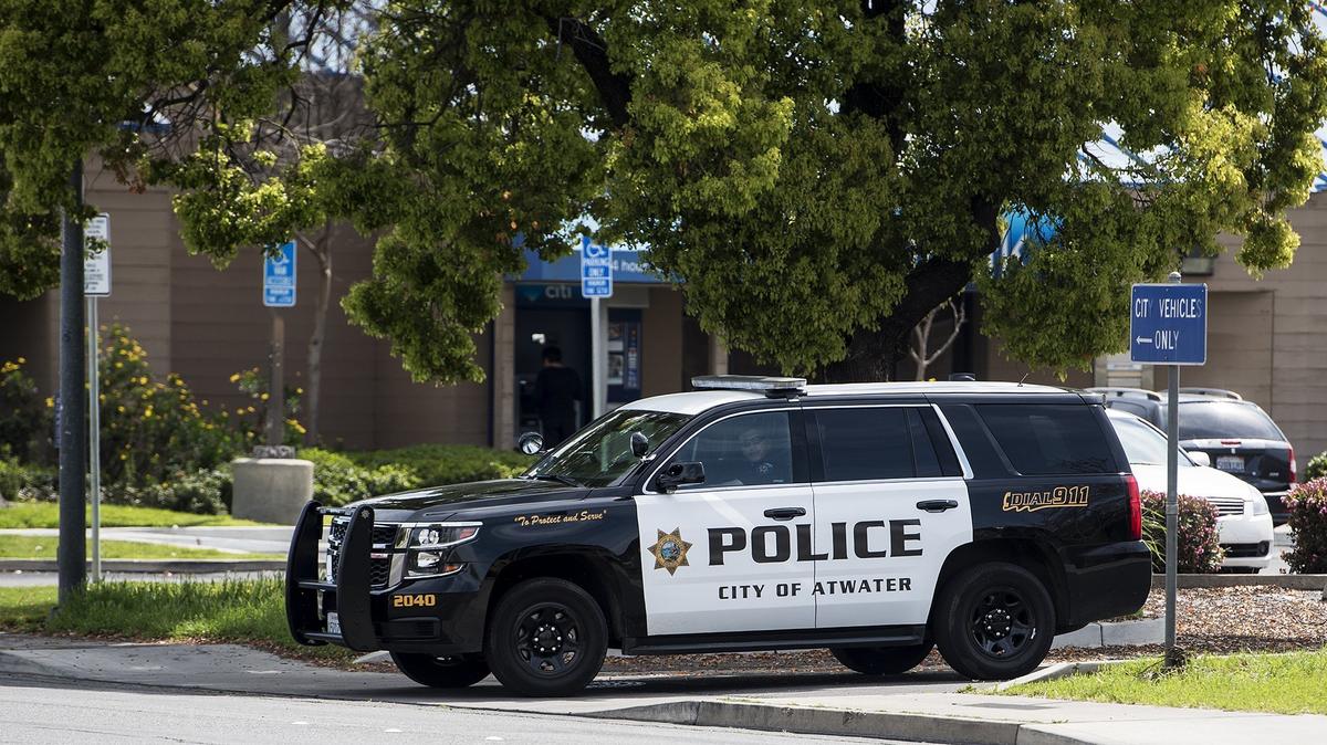 An Atwater Police Department vehicle turns onto Bellevue Road in Atwater, Calif., on Friday, March 30, 2018.