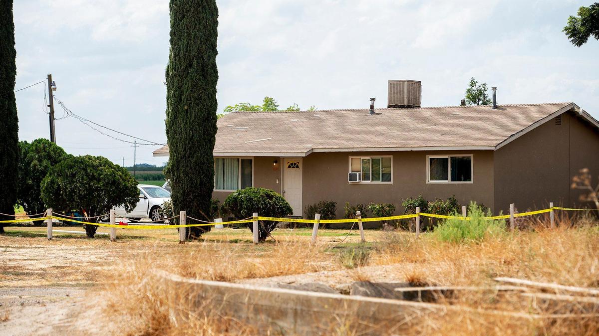 The Merced County Sheriff’s Office investigates the scene of a homicide after a woman was found dead with a gunshot wound at a residence in the 4600 block of Lingard Road in Merced County, Calif., on Sunday, Sept. 3, 2023.