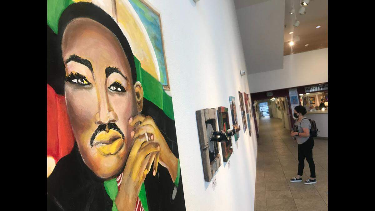 “Equality and Justice for All,” a painting of Rev. Dr. Martin Luther King, Jr. painted by local artist Chavella Dobbins, is on display in the Merced Multicultural Arts Center in honor of a Black History Month exhibition.