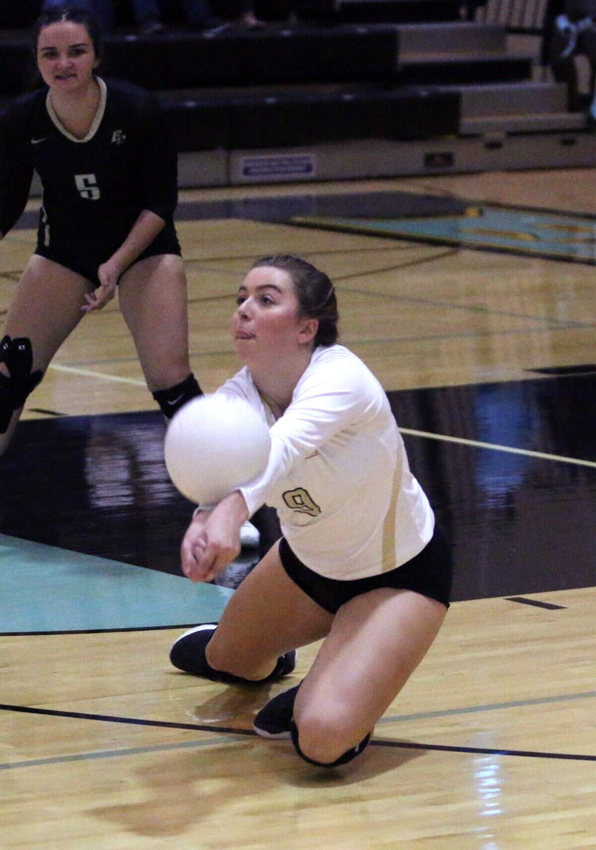 Buhach Colony’s Maggie Seifert dives for the ball during Monday’s volleyball match against El Capitan High. Seifert finsihed with nine kills and six aces to help the Thunder defeat the Gauchos 3-1.