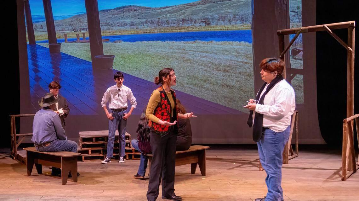 Photo of actors during a dress rehearsal for the Laramie Project.